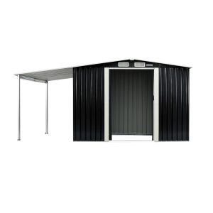 Wallaroo Zinc Steel Garden Shed with Open Storage - Black