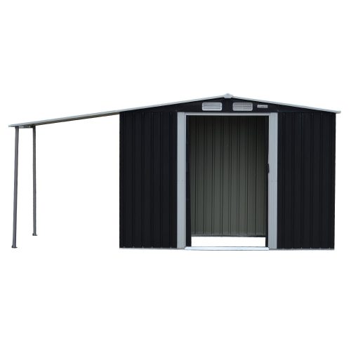 Wallaroo Zinc Steel Garden Shed with Open Storage – Black