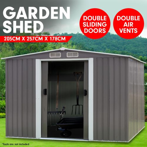 Garden Shed Spire Roof Outdoor Storage Shelter – Grey