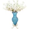 67cm Glass Tall Floor Vase with 10pcs White Artificial Fake Flower Set – Blue