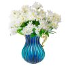 Blue Colored Glass Flower Vase with 10 Bunch 6 Heads Artificial Fake Silk Lilium nanum Home Decor Set