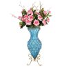 67cm Glass Tall Floor Vase and 12pcs Pink Artificial Fake Flower Set – Blue