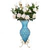 67cm Glass Tall Floor Vase and 12pcs White Artificial Fake Flower Set – Blue