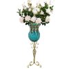 85cm Glass Tall Floor Vase and 12pcs White Artificial Fake Flower Set – Blue