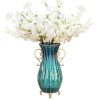 51cm Glass Tall Floor Vase and 10pcs White Artificial Fake Flower Set – Blue