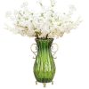 51cm Glass Tall Floor Vase and 10pcs White Artificial Fake Flower Set – Green