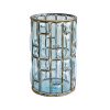 Blue Colored European Glass Cylinder Flower Vase with Gold Metal Pattern