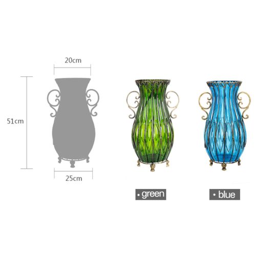 51cm Glass Tall Floor Vase with 12pcs White Artificial Fake Flower Set – Green
