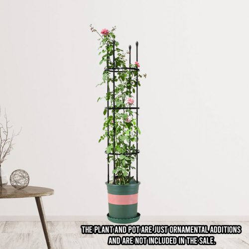 4-Bar Plant Frame Stand Trellis Vegetable Flower Herbs Outdoor Vine Support Garden Rack with Rings – 133 cm, 2