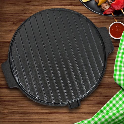 30CM Round Cast Iron Korean BBQ Grill Plate with Handles and Drip Lip – 1