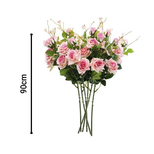 6 Bunch Artificial Silk Rose 5 Heads Flower Fake Bridal Bouquet Table Decor Pink