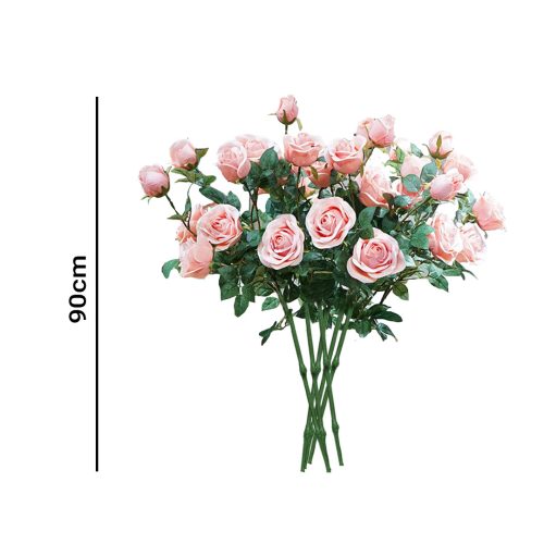 8 Bunch Artificial Silk Rose 5 Heads Flower Fake Bridal Bouquet Table Decor Light Pink