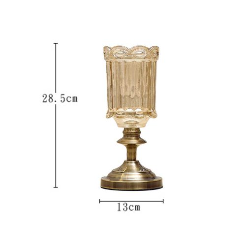 Transparent Glass Flower Vase with Metal Base Filler Vase