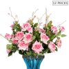 12pcs Artificial Silk Flower Fake Rose Bouquet Table Decor – Pink