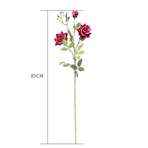 67cm Glass Tall Floor Vase and 12pcs Dark Pink Artificial Fake Flower Set – Blue