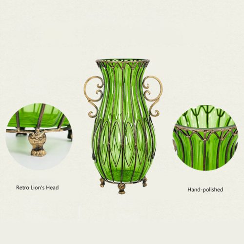 51cm Glass Tall Floor Vase with 12pcs White Artificial Fake Flower Set – Green