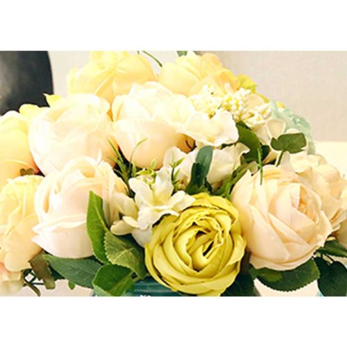 3pcs Artificial Silk with 15 Heads Flower Fake Rose Bouquet Table Decor – White