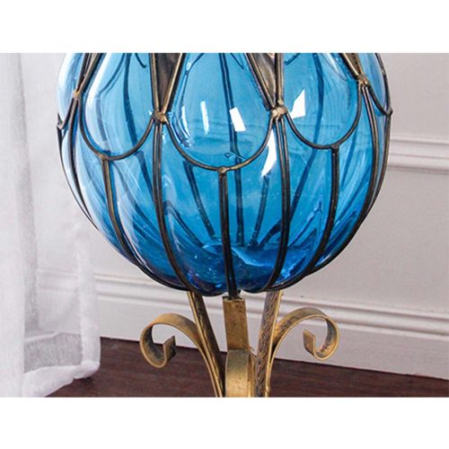 85cm Glass Floor Vase with Tall Metal Flower Stand – Green