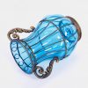 Blue Colored Glass Flower Vase with 10 Bunch 6 Heads Artificial Fake Silk Lilium nanum Home Decor Set