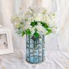 Blue Glass Cylinder Flower Vase with 10 Bunch 6 Heads Artificial Fake Silk Lilium nanum Home Decor Set