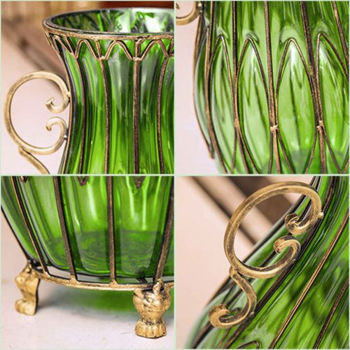 51cm Glass Tall Floor Vase with 12pcs White Artificial Fake Flower Set – Green