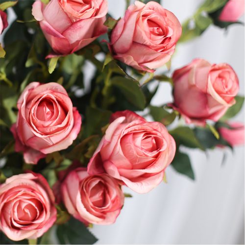 10 Bunch Artificial Silk Rose 6 Heads Flower Fake Bridal Bouquet Table Decor Pink