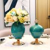 42.50cm Ceramic Oval Flower Vase with Gold Metal Base