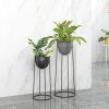 Round Wire Metal Flower Pot Stand with Black Flowerpot Holder Rack Display