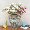 Clear Glass Flower Vase with 6 Bunch 4 Heads Artificial Fake Silk Magnolia denudata Home Decor Set