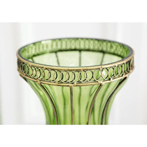 67cm Glass Tall Floor Vase with 10pcs White Artificial Fake Flower Set – Green