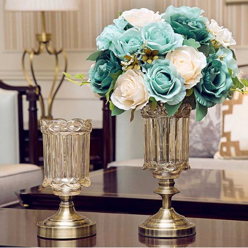 Transparent Glass Flower Vase with Metal Base Filler Vase