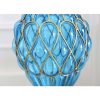 65cm Glass Tall Floor Vase with Metal Flower Stand – Blue