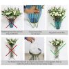 Blue Glass Cylinder Flower Vase with 8 Bunch 5 Heads Artificial Fake Silk Rose Home Decor Set