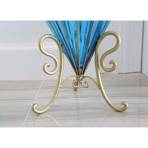 65cm Glass Tall Floor Vase with Metal Flower Stand – Blue