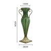 Green Colored European Glass Flower Vase Solid Base with Two Gold Metal Handle