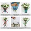 Blue Colored Glass Flower Vase with 10 Bunch 6 Heads Artificial Fake Silk Rose Home Decor Set