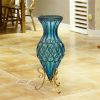 67cm Glass Tall Floor Vase with 10pcs White Artificial Fake Flower Set – Blue