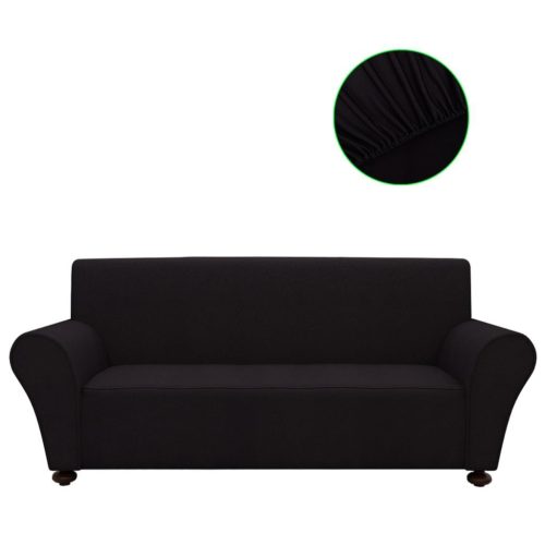 Stretch Couch Slipcover Polyester Jersey – 3-Seater, Black