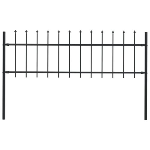 Garden Fence with Spear Top Steel Black – 0.6 m, 1.7 m