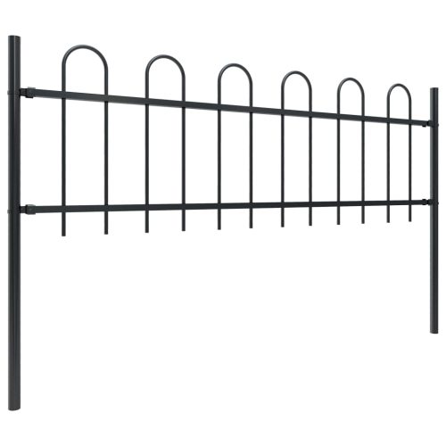 Garden Fence with Hoop Top Steel Black