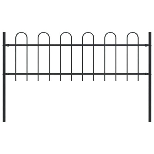 Garden Fence with Hoop Top Steel Black