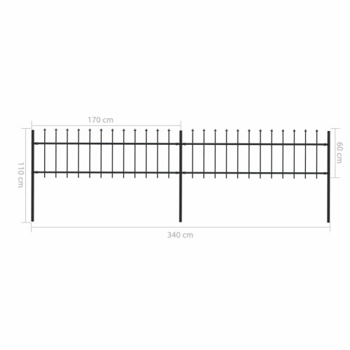 Garden Fence with Spear Top Steel Black – 0.6 m, 3.4 m