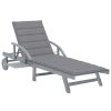 Garden Sun Lounger with Cushion Solid Acacia Wood – Grey