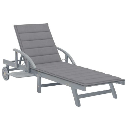 Garden Sun Lounger with Cushion Solid Acacia Wood