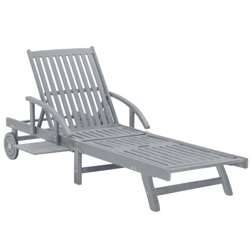 Garden Sun Lounger with Cushion Solid Acacia Wood – Grey