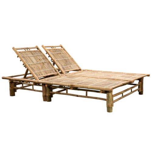 2-Person Sun Lounger with Cushions Bamboo