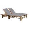 2-Person Sun Lounger with Cushions Bamboo – Grey