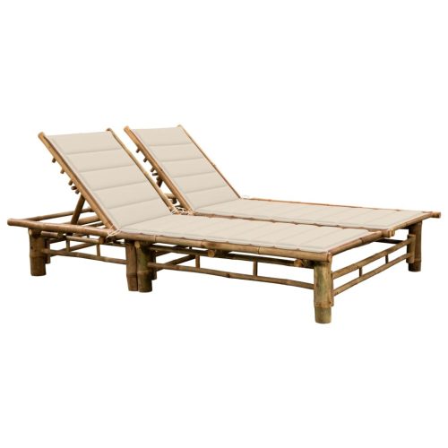 2-Person Sun Lounger with Cushions Bamboo – Cream