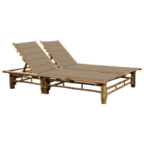 2-Person Sun Lounger with Cushions Bamboo – Beige