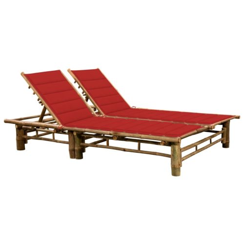 2-Person Sun Lounger with Cushions Bamboo – Red